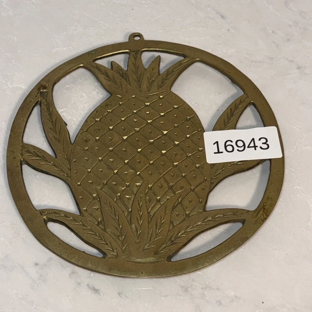 Vintage Taiwan Solid Brass Pineapple Trivet 7.5